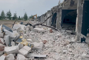 The rubble of a building