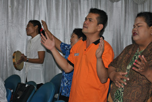 Christians worshipping in a church in Indonesia.