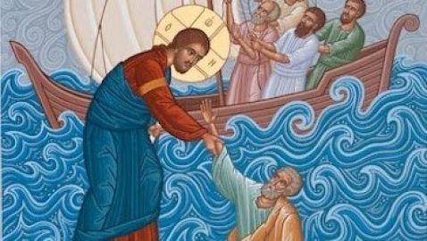 Christ lifting Peter out of the water [icon] Wide.jpg