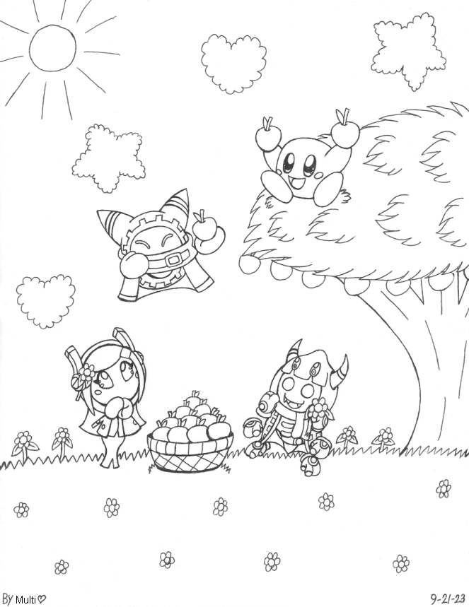 Kirby, Magolor, Taranza, and Susie coloring page.png