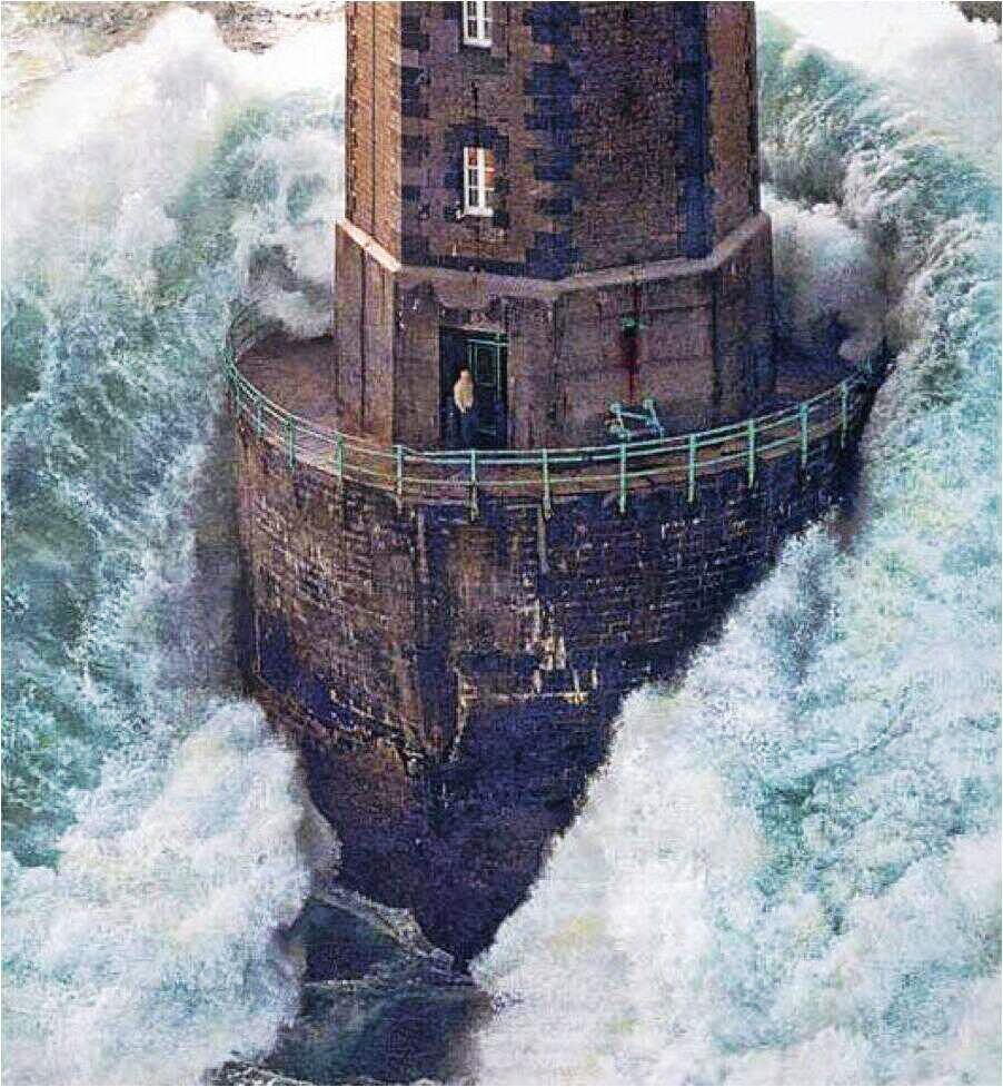 LIGHTHOUSE pummeled by raging sea with lighthouse keeper.jpg