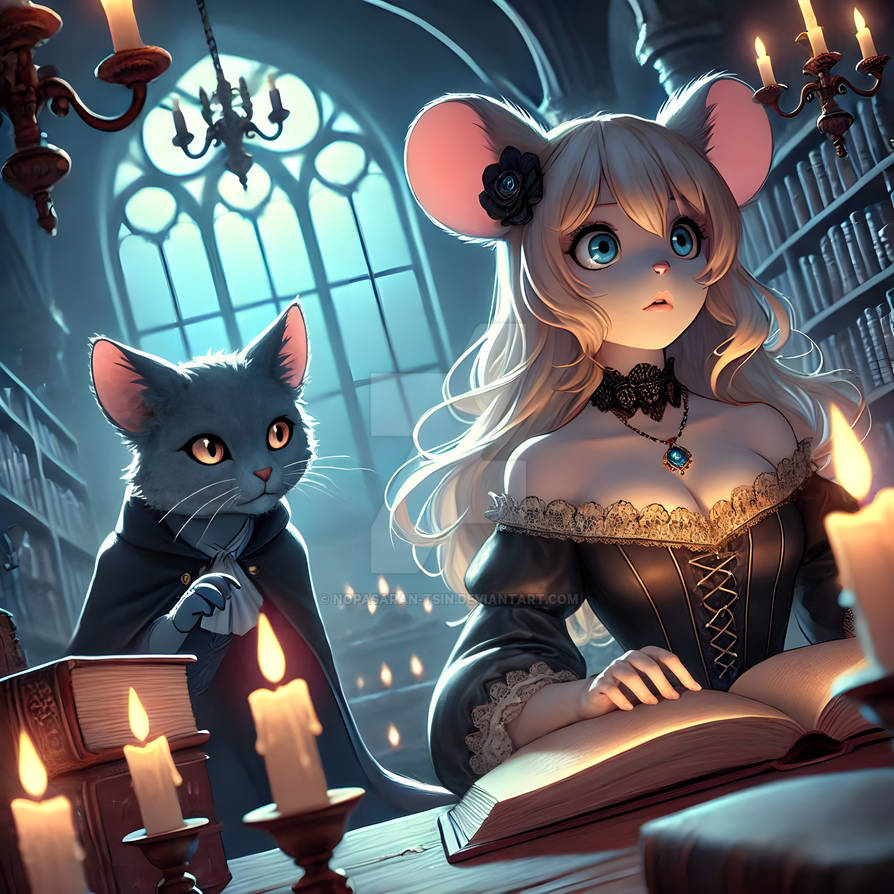 Nopasaran-Tsin AI - Romeow and Squeakliette in the Library.jpg