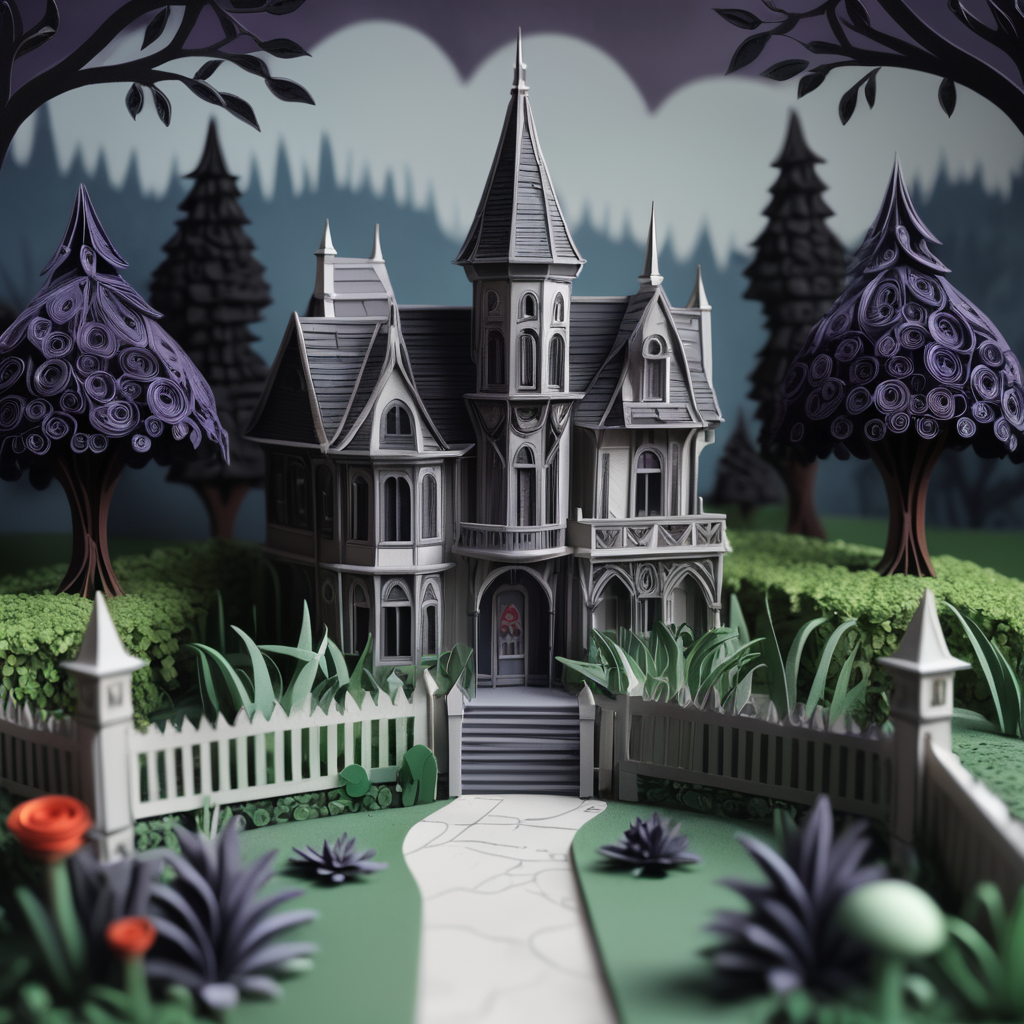 paper style Paper quilling style of the Goth mansion from the Sims.png