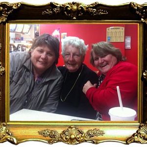 out on the town at McDonalds for coffee with beautiful friends 
Annette Pauline and my self Jo