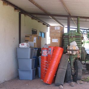 We take down a lot of stuff, this picture is a pile of stuff we had with us, including buckets of food and the orange buckets for water filtration.