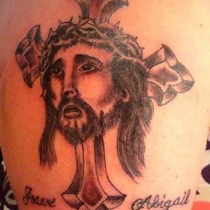 my jesus tattoo, it hurt to start with then i prayed and didnt feel a thing i was falling asleep.