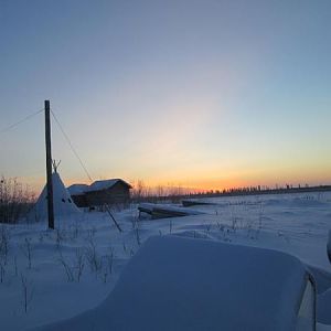 View of tee-pee and the river.