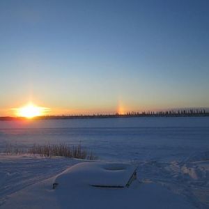 Sun rising over the river