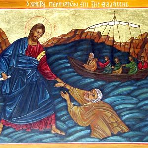 Jesus And Peter Storm Icon