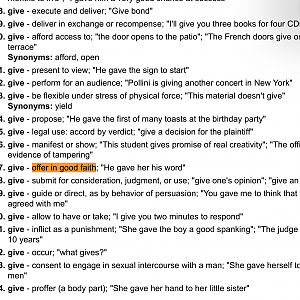 The word “give" at WordNet Dictionary