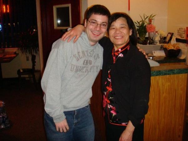 Me and the owner of a local chinese restaurant in my home town. She always says I'm too skinny and gives me free egg rolls and cookies. I <3 her!