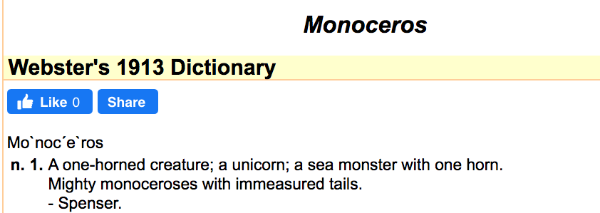 Monoceros - A part of the Unicorn Definition - Websters 1913 Dictionary