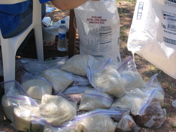 Organizing for equal distributions, we took down a lot of the staple food for them. Meaning rice, flour, and beans.