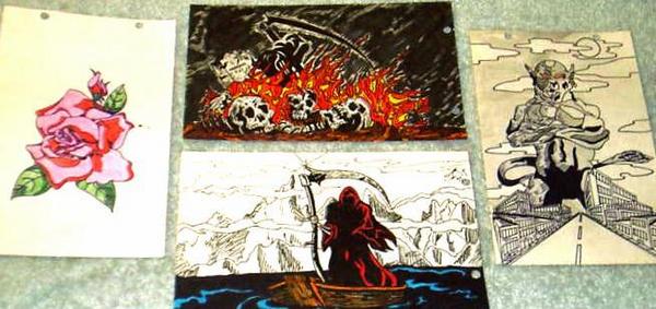 Rose for my wife...
Couple reapers on the water...
Far right, drawing from some album...