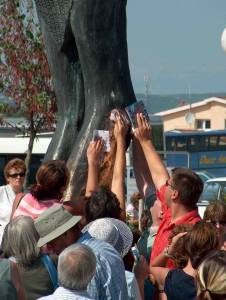 The Risen Lord Statue ozing miracle oil behind St. James Church in Medugorje.