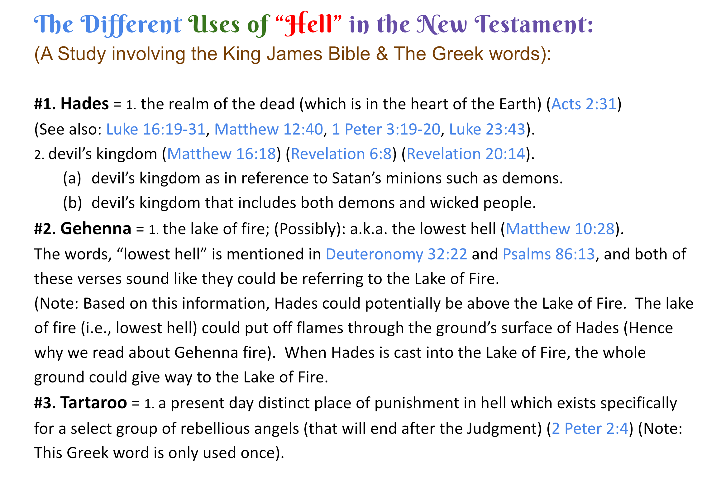 The word “Hell” and the Different Greek Words.