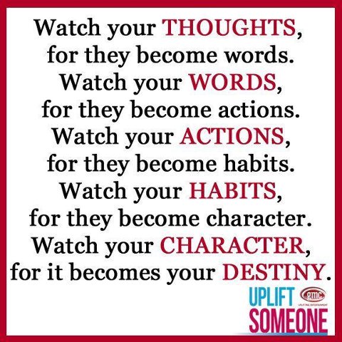 Your words,actions,habits,and character shape your destiny.