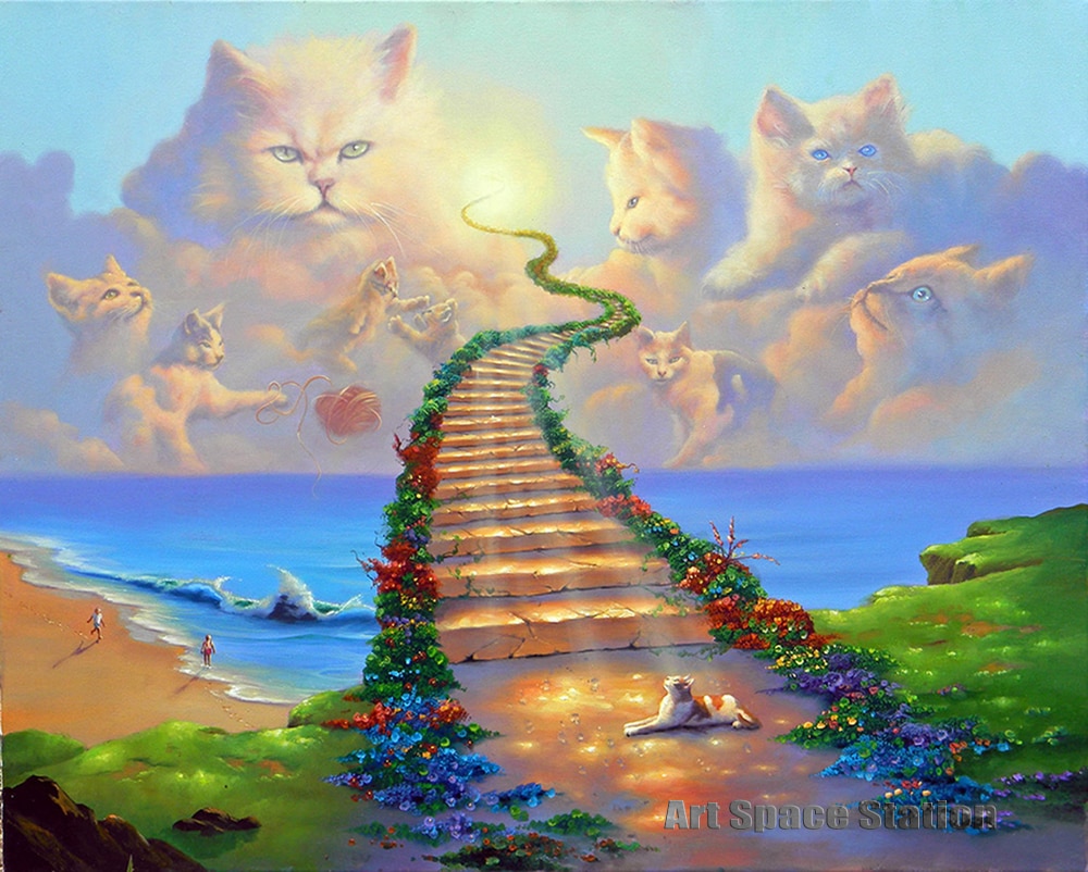 Hand-Paintind-Oil-Painting-Jim-Warren-Art-All-Cats-Go-To-Heaven-Abstract-Animals-Canvas-Wall.jpg