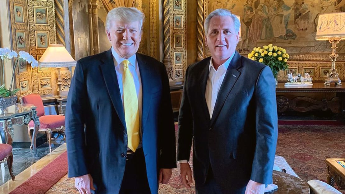 Donald Trump and Kevin McCarthy are pictured on January 28, 2021 at Mar-a-Lago.