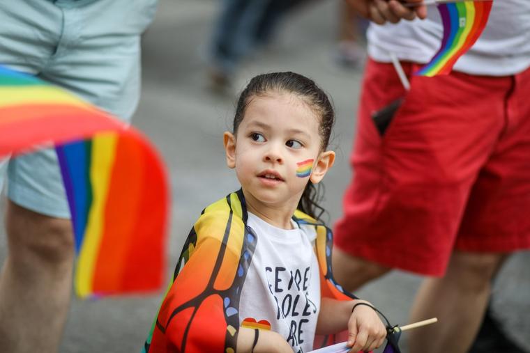 A young child attends the Capital Pride Parade in Washington, D.C., on June 8, 2019.